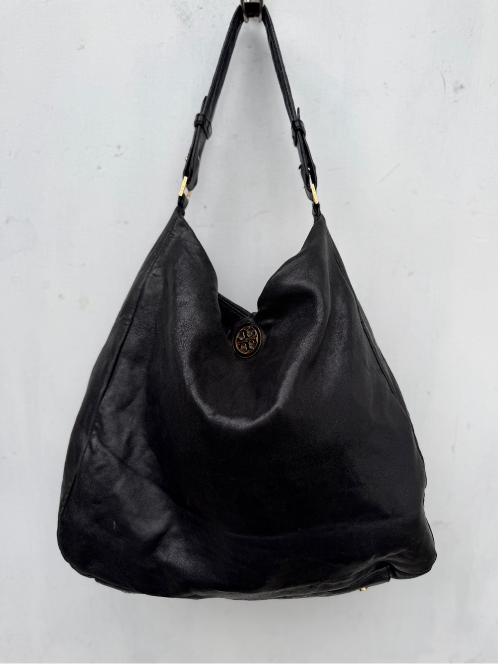Tory Burch Black Leather Slouchy Shoulder Bag guc - Picture 1 of 10